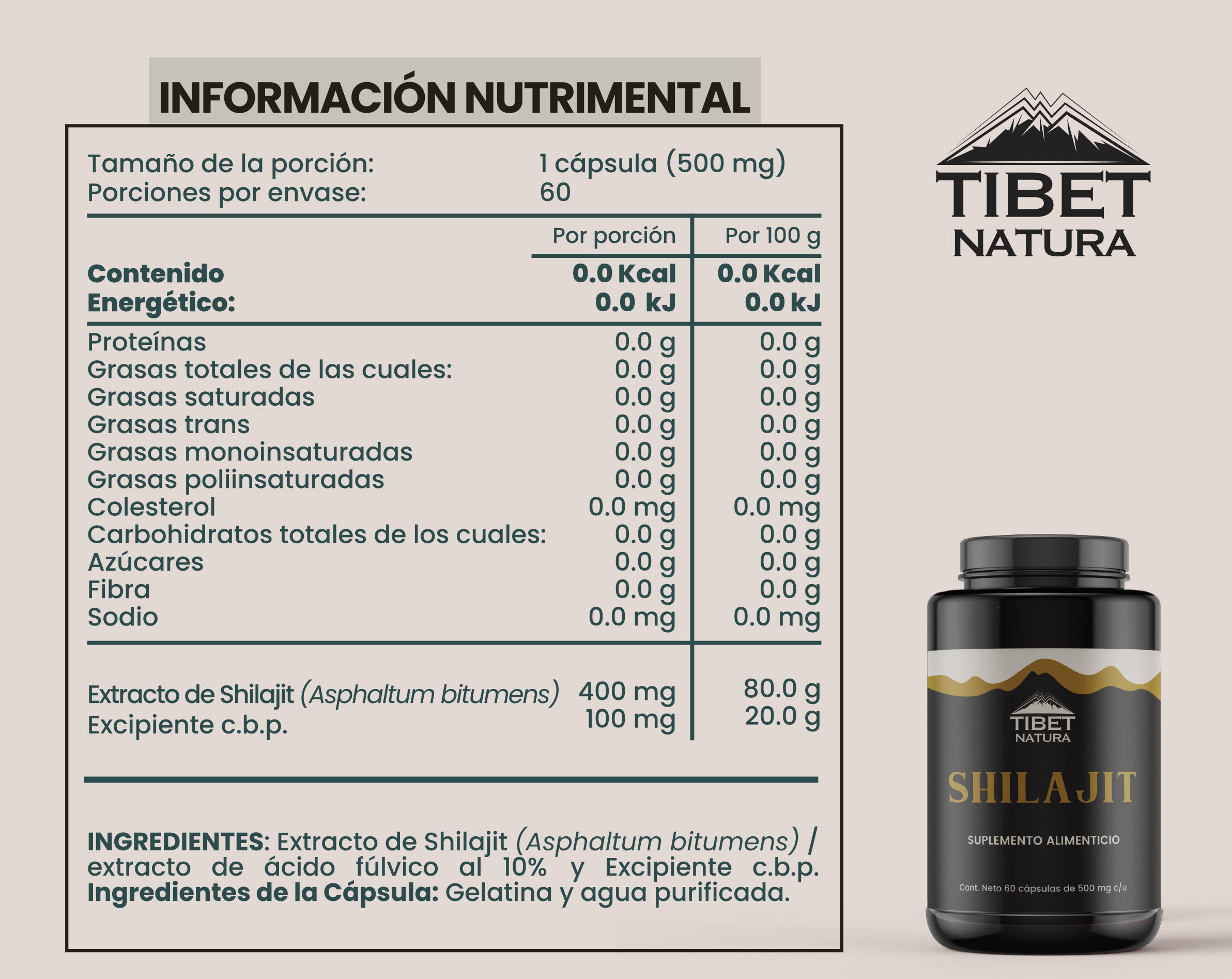 Extracto de Shilajit - 60 cápsulas de 500 mg c/u - Extracto de Ácido Fúlvico - Suplemento Alimenticio Natural - Sin Azúcar - Minerales Esenciales