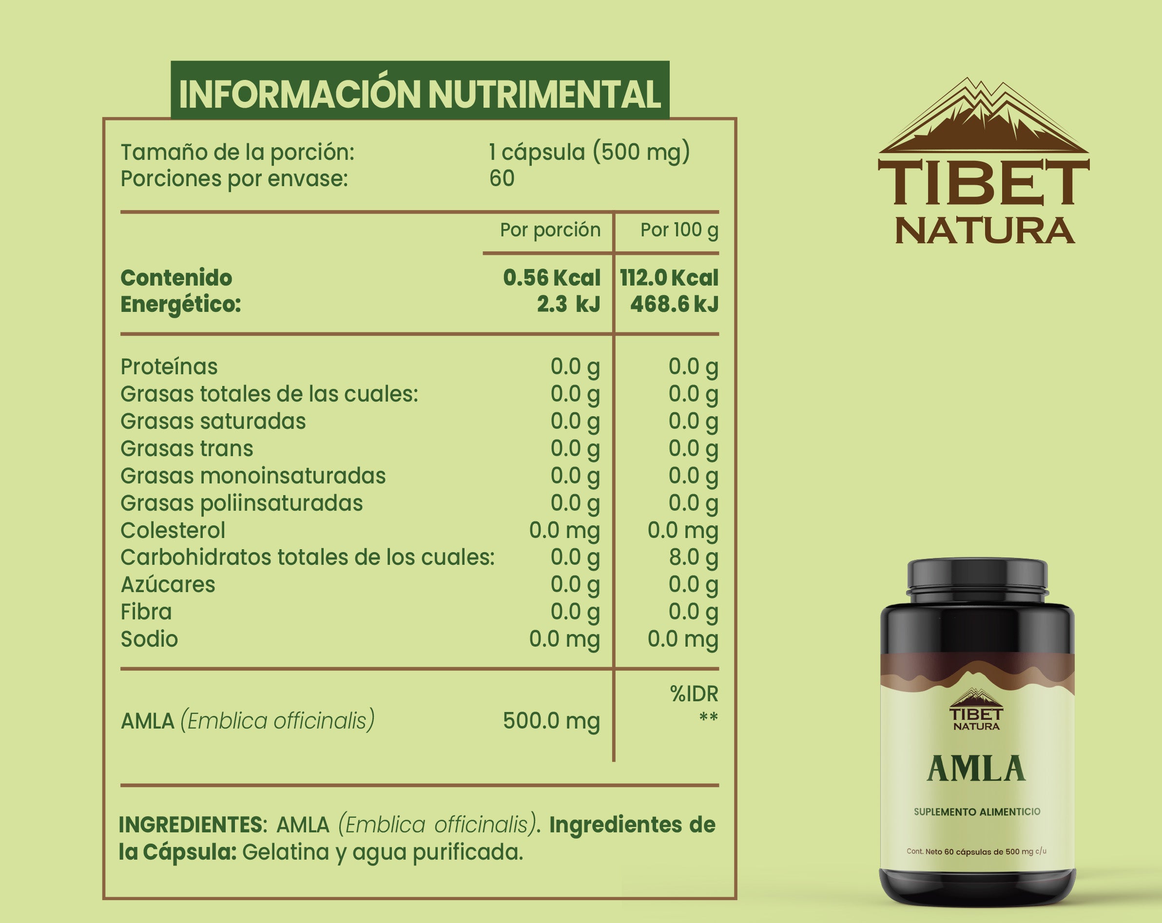 AMLA - 60 Cápsulas 500 mg c/u - Suplemento Alimenticio Natural - Sin Azúcar - Vitamina C - Hongos Adaptógenos