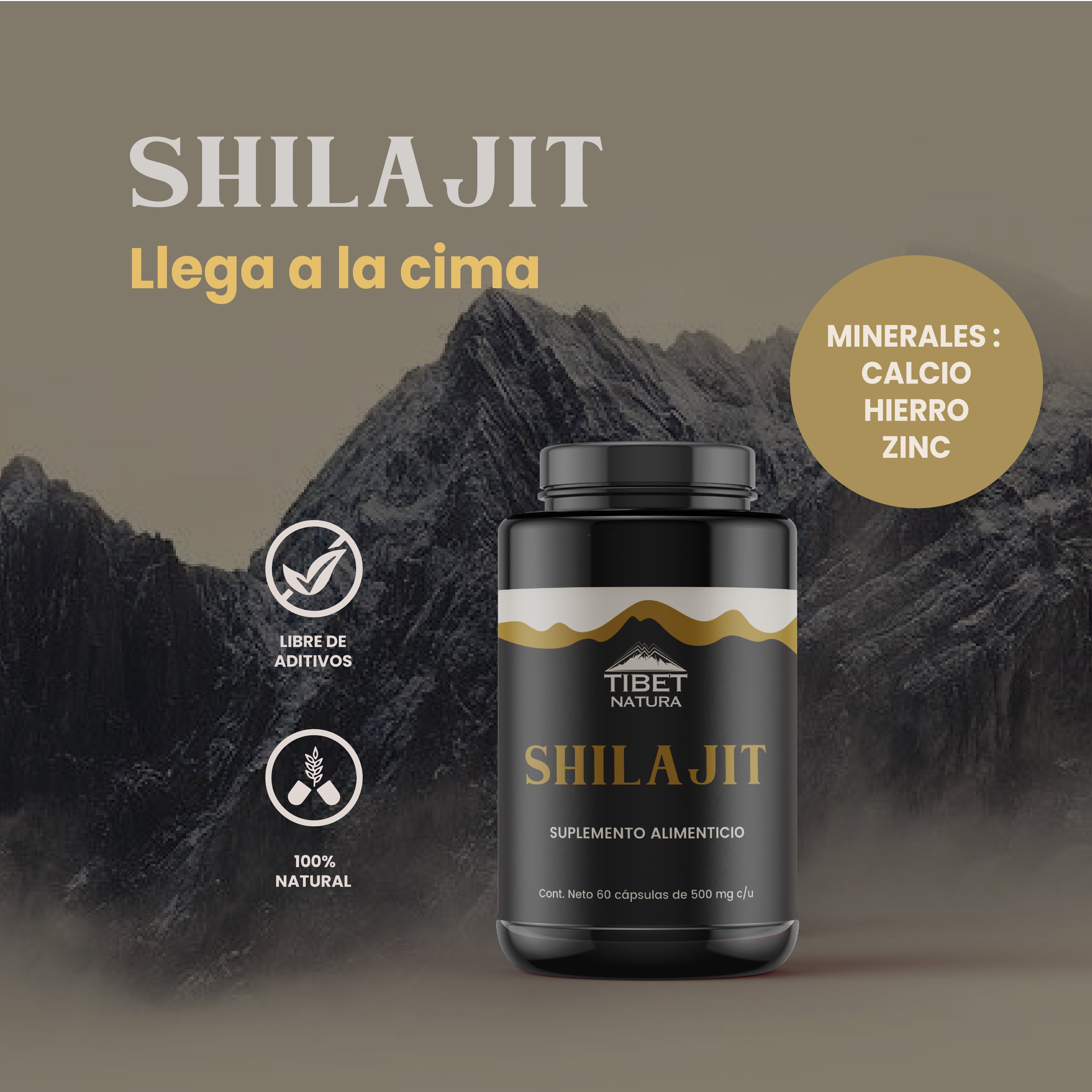 Extracto de Shilajit - 60 cápsulas de 500 mg c/u - Extracto de Ácido Fúlvico - Suplemento Alimenticio Natural - Sin Azúcar - Minerales Esenciales