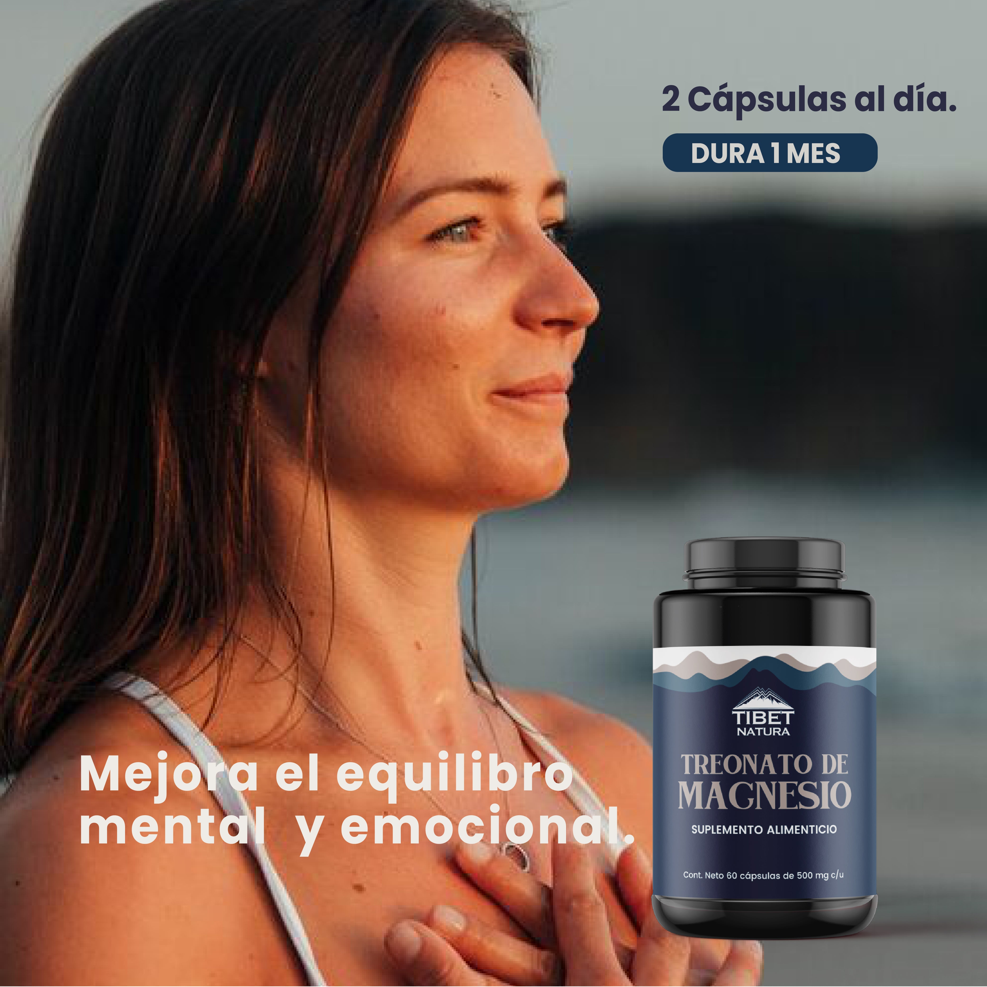 Treonato de Magnesio 60 Cápsulas 500 mg c/u - Con Colágeno Hidrolizado, BCAA y Estearato de magnesio - Suplemento Alimenticio Sin Azúcar