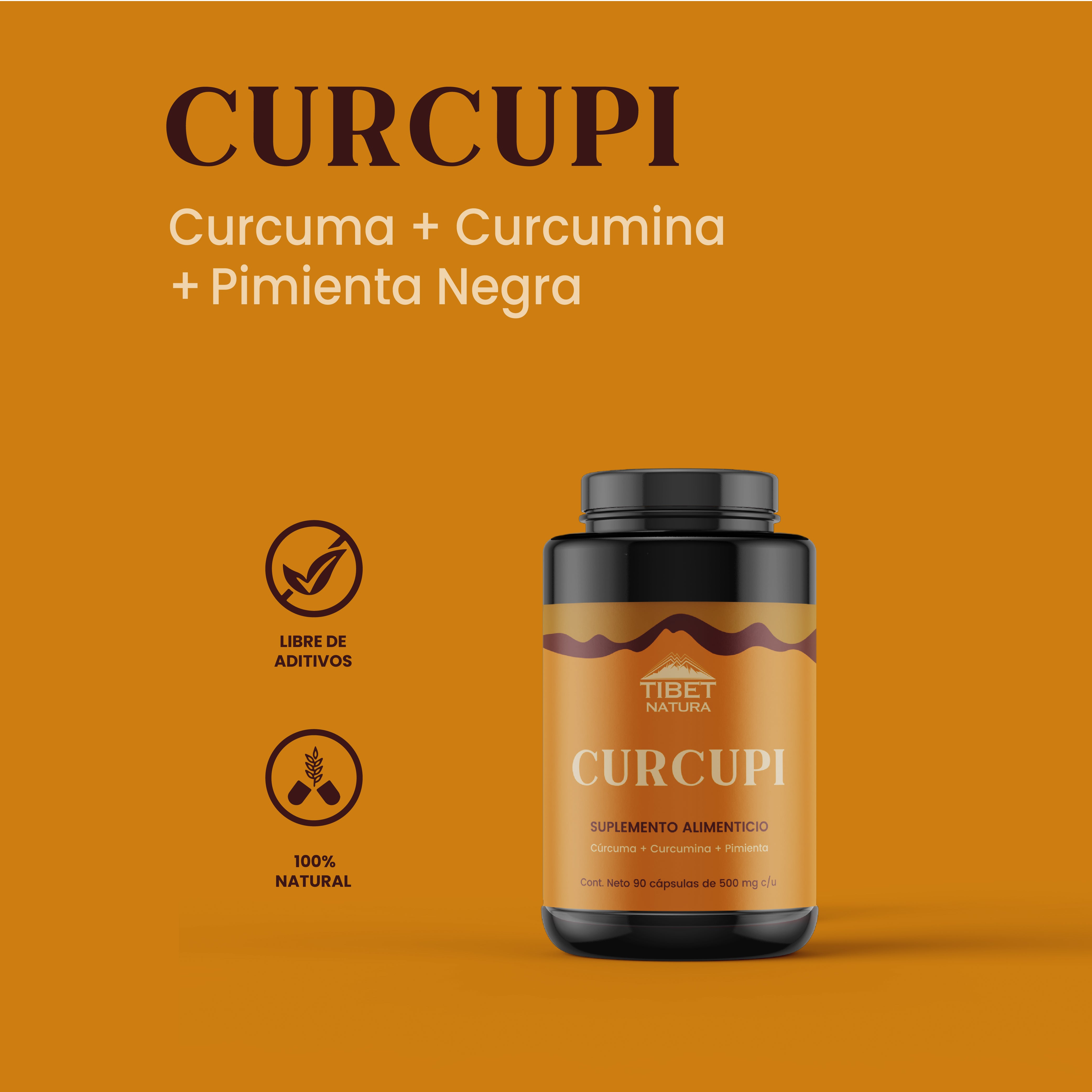 Curcupi 90 Cápsulas De 500 mg c/u - Cúrcuma Orgánica con Curcumina y Pimienta Negra - Suplemento Natural de Calidad - Sin Azúcar