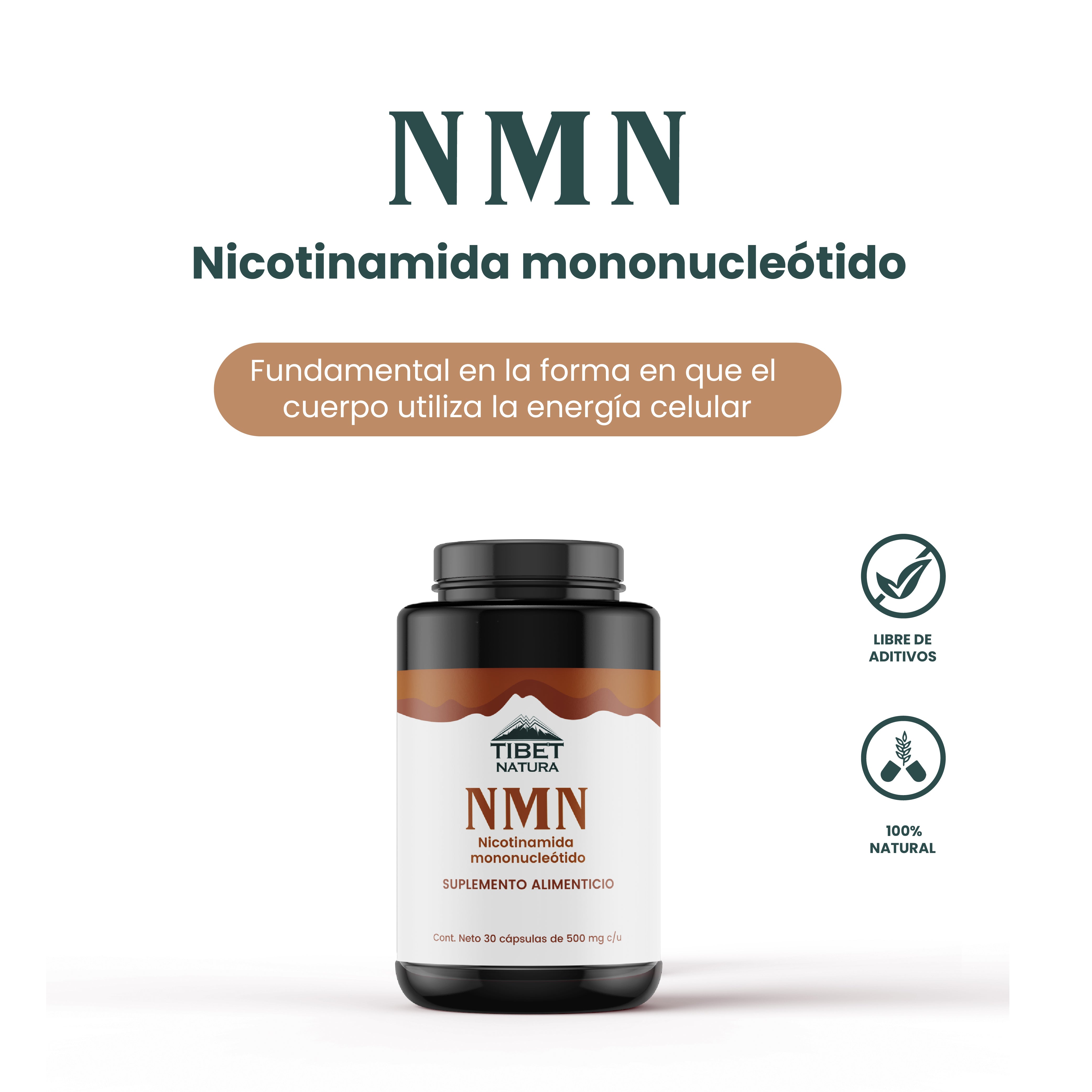 NMN Nicotinamida Mononucleótido 30 cápsulas de 500 mg c/u -  TÍbet Natura
