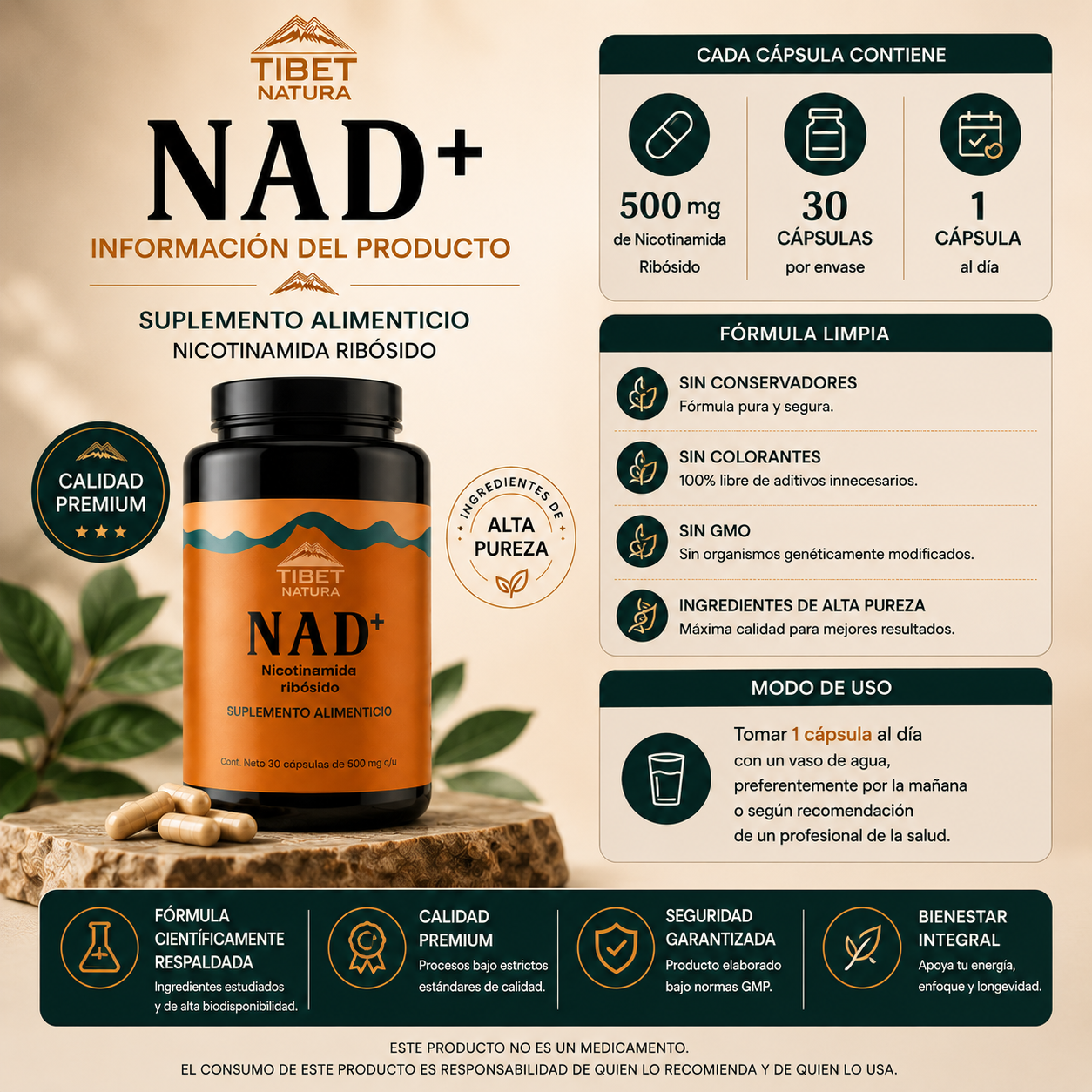 NAD 30 cápsulas de 500 mg.